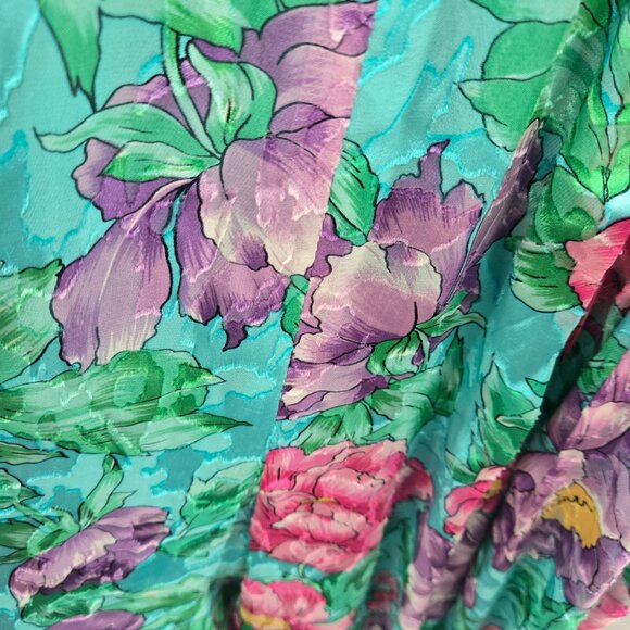 Vintage Diane Freis Green Tropical Rayon Silk Tassels 80s Jumpsuit XL (See Meas) - Picture 13 of 16